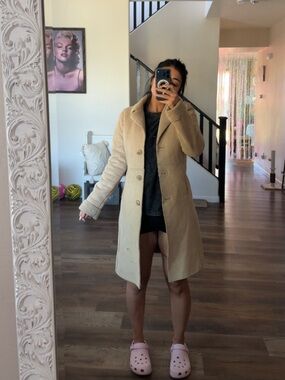 Old Navy Beige Trench Coat with Sherpa Trim
